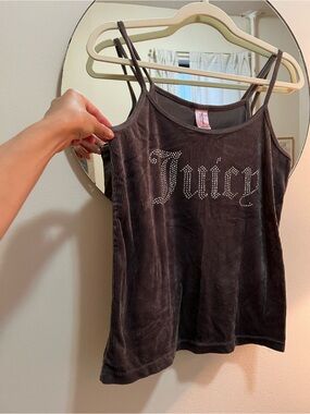 Juicy Couture grey ribbed Velour Rhinestone Logo Cami Top Large